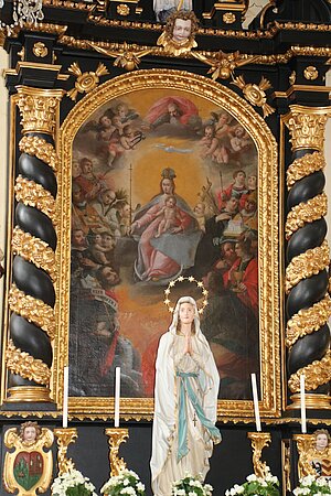 St. Gotthard, Pfarrkirche St. Gotthard, Säulenretabel, Ende 17. Jh. - Altarblatt Maria als Königin der Heiligen